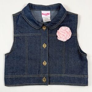 NWOT NANNETTE KIDS Toddler Girls’ Dark‎ Wash Denim Vest with Flower Appliqué 4T